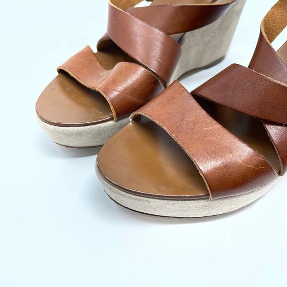 J.Crew Marguerite Brown Leather Strappy Platform Italian Made Wedge Sandal 10 - Picture 4 of 10